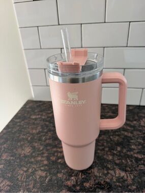 Stanley Blush Pink Travel Tumbler with Handle and Straw